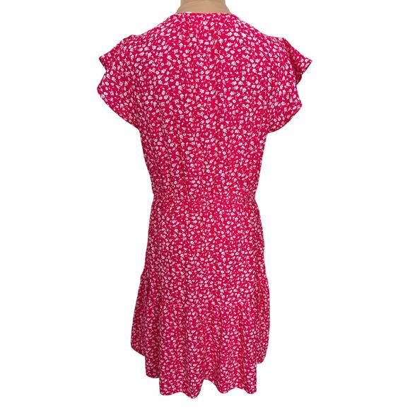 Gap Pink White Floral Dress Women’s M V-Neck Flutter Sleeve Tiered Midi - Picture 2 of 3